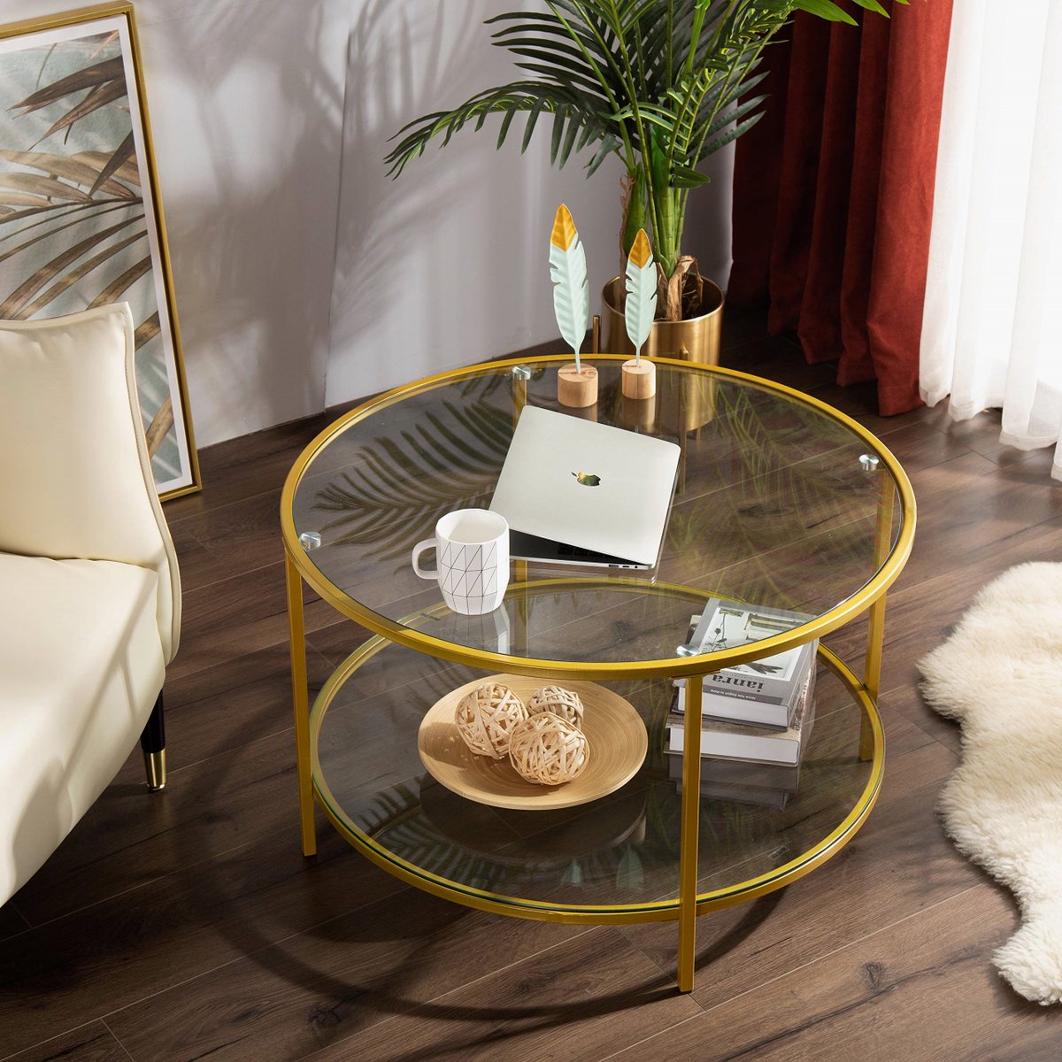 Bonnlo 31.5"" Round Coffee Table with Open Storage Shelf,2-Tier Temperred Glass Round Accent Coffee Table with Metal Frame, Mustard Gold

 Rating ⭐ : 4.5
 Check Amazon price &gt;&gt; 🔗 : amzn.to/3pjT7z3