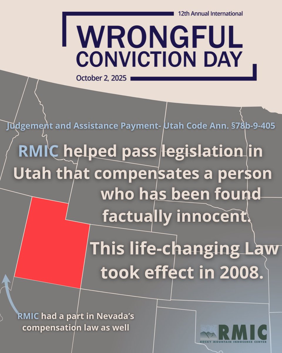 RM_Innocence's tweet photo. Tomorrow is Wrongful Conviction Day.
Join us in observing this day.
The best ways to get involved is to donate, and learn more about the lives wrongful convictions have affected, the statistics, myths, and what efforts we make!
#RMIC #WrongfulConvictionDay
#UT #NV #WY https://t.co/l26DTxp1FP