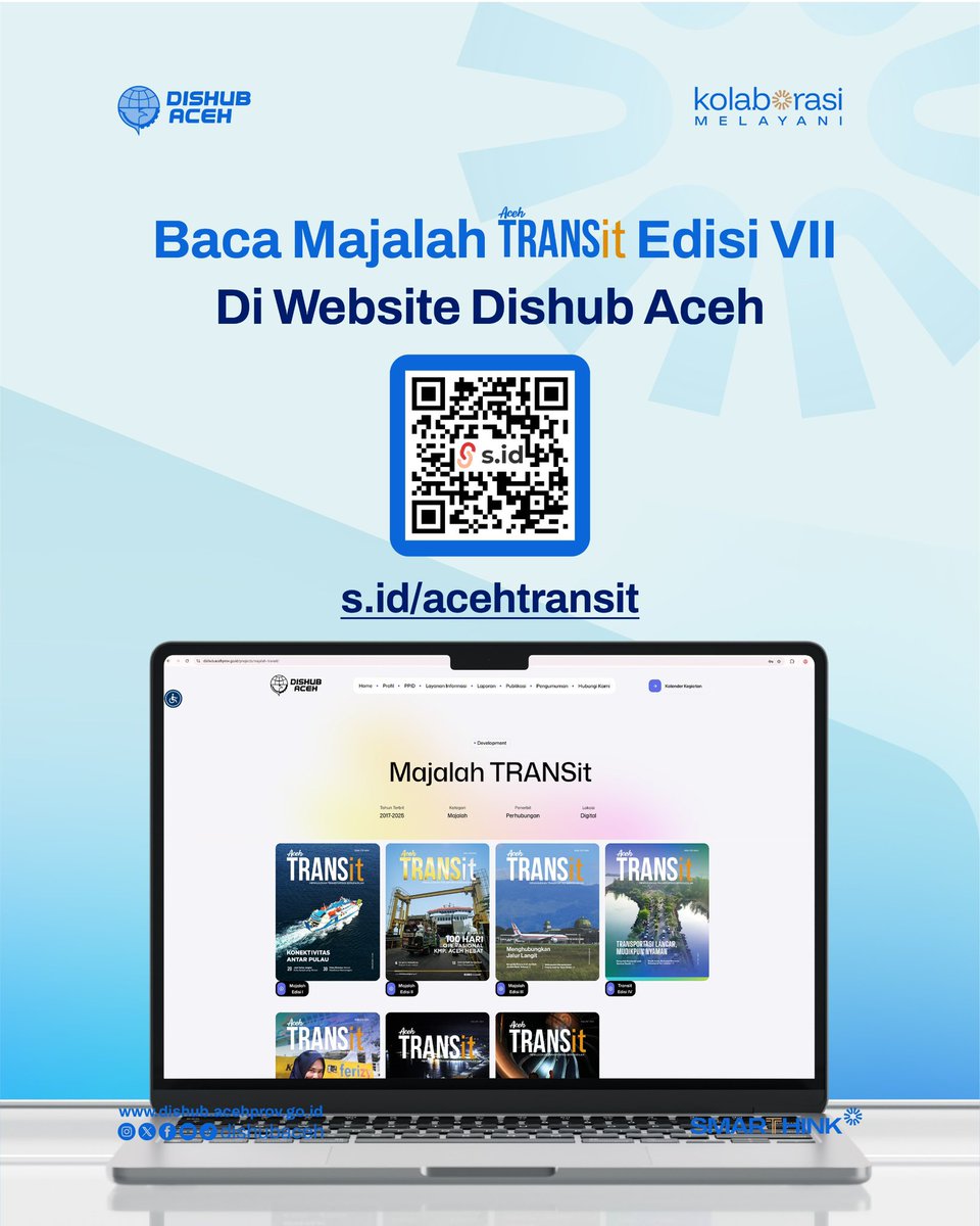 Salam #RakanModa!
Majalah Aceh Transit edisi VII tahun 2025 sudah tayang di website Dishub Aceh.
Buat kamu yang ingin mengetahui informasi terkait sektor perhubungan di Aceh, silahkan unduh majalah versi digitalnya di website, ya.
#DishubAceh