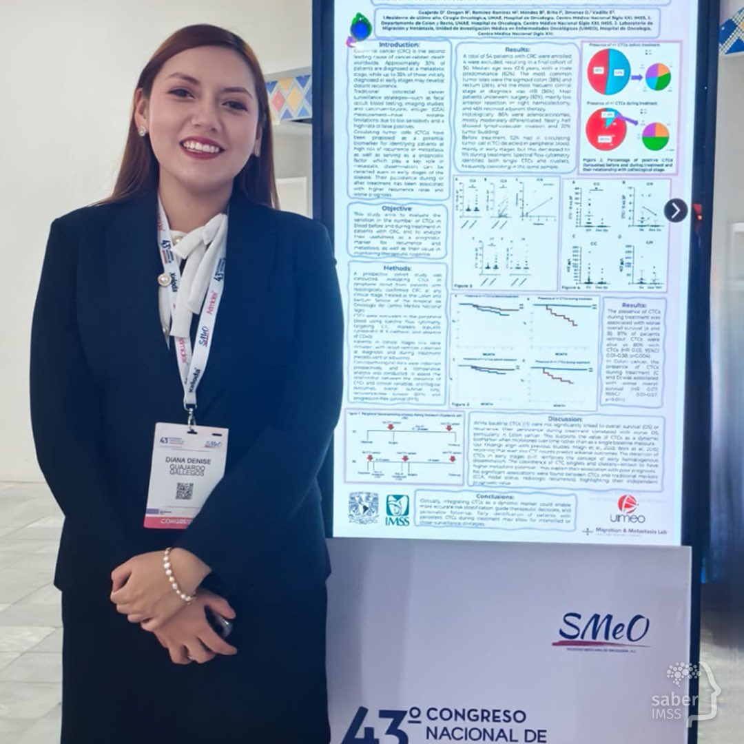 Saber_IMSS's tweet image. #OrgulloIMSS 🇲🇽👩‍🔬
La Unidad de Educación e Investigación felicita y reconoce la labor de la Dra. Diana Denise Guajardo Gallegos, médica residente de la UMAE Hospital de Oncología, CMN SXXI, por recibir el prestigiado Premio Nacional de Investigación en Oncología 2025 🏆