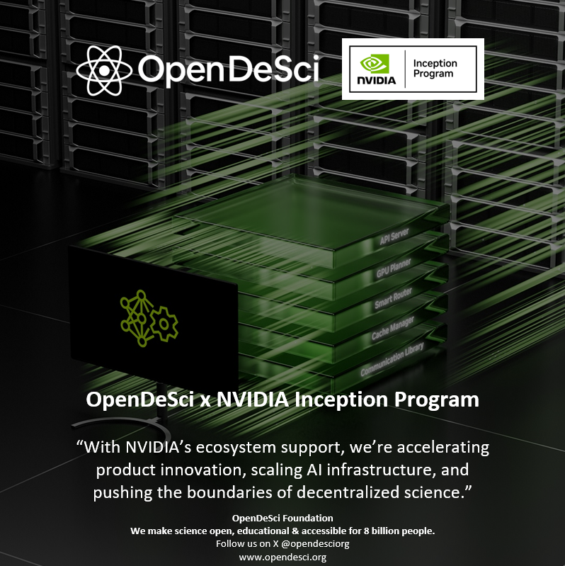 opendesciorg's tweet image. Big news: OpenDeSci has joined the NVIDIA Inception Program @nvidia 

This milestone strengthens our mission to revolutionize science education with AI + Web3 - making knowledge radically more accessible, transparent, and engaging for 8 billion people 

&quot;With NVIDIA’s ecosystem…