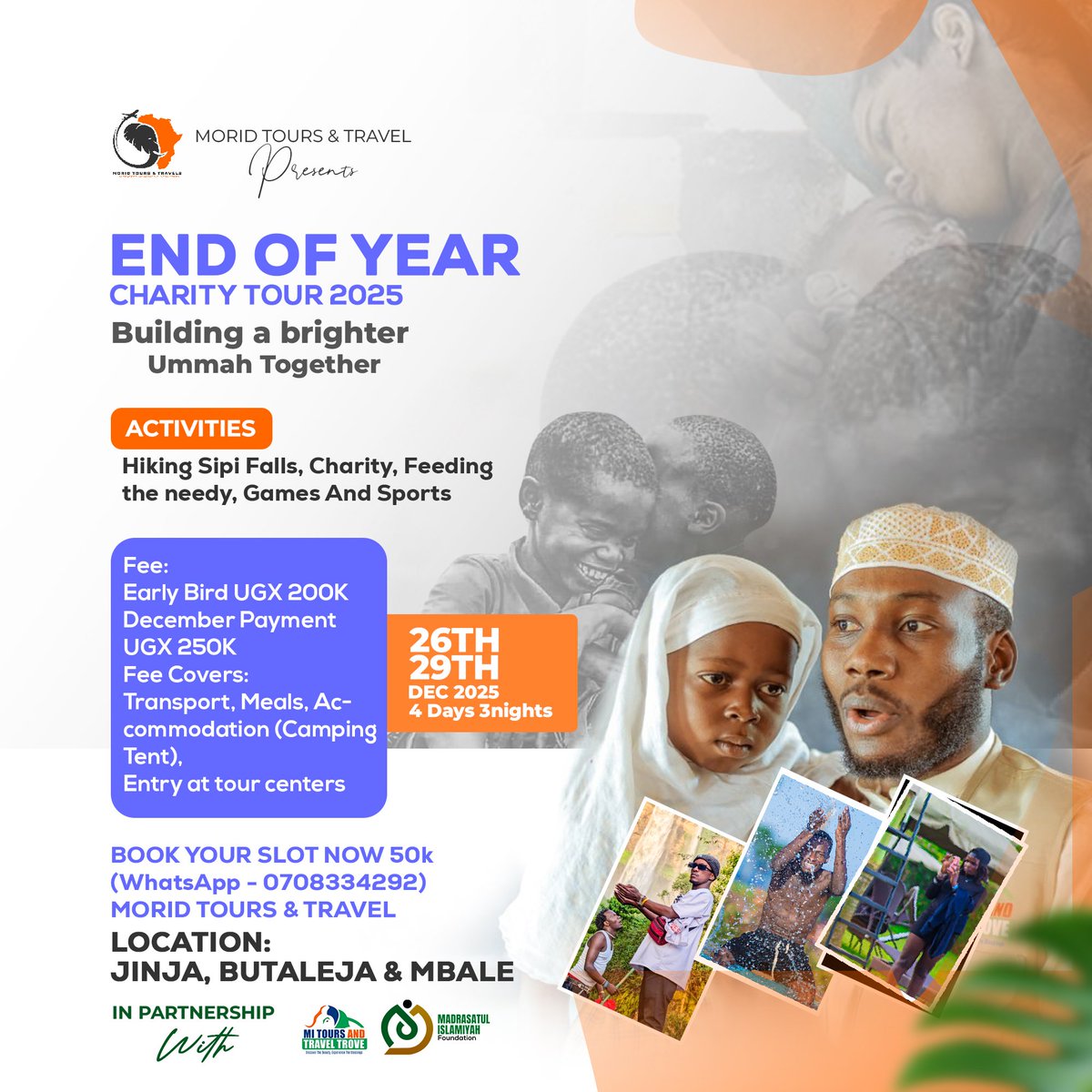 McMorid's tweet photo. END OF YEAR CHARITY TOUR 2025
_Early Bird  - *200,000sh Only*_
_December Payment - 250,000sh Only_
*Fee Covers :* 
_Transport, Meals, Accommodation ( Camping Tent), Entry

_Book your slot today with 50k_
0708334292 )
_Morid Tours and Travel #JiminxDior #GlobalSumudFlotilla #Dior https://t.co/odjJ7EPJIh