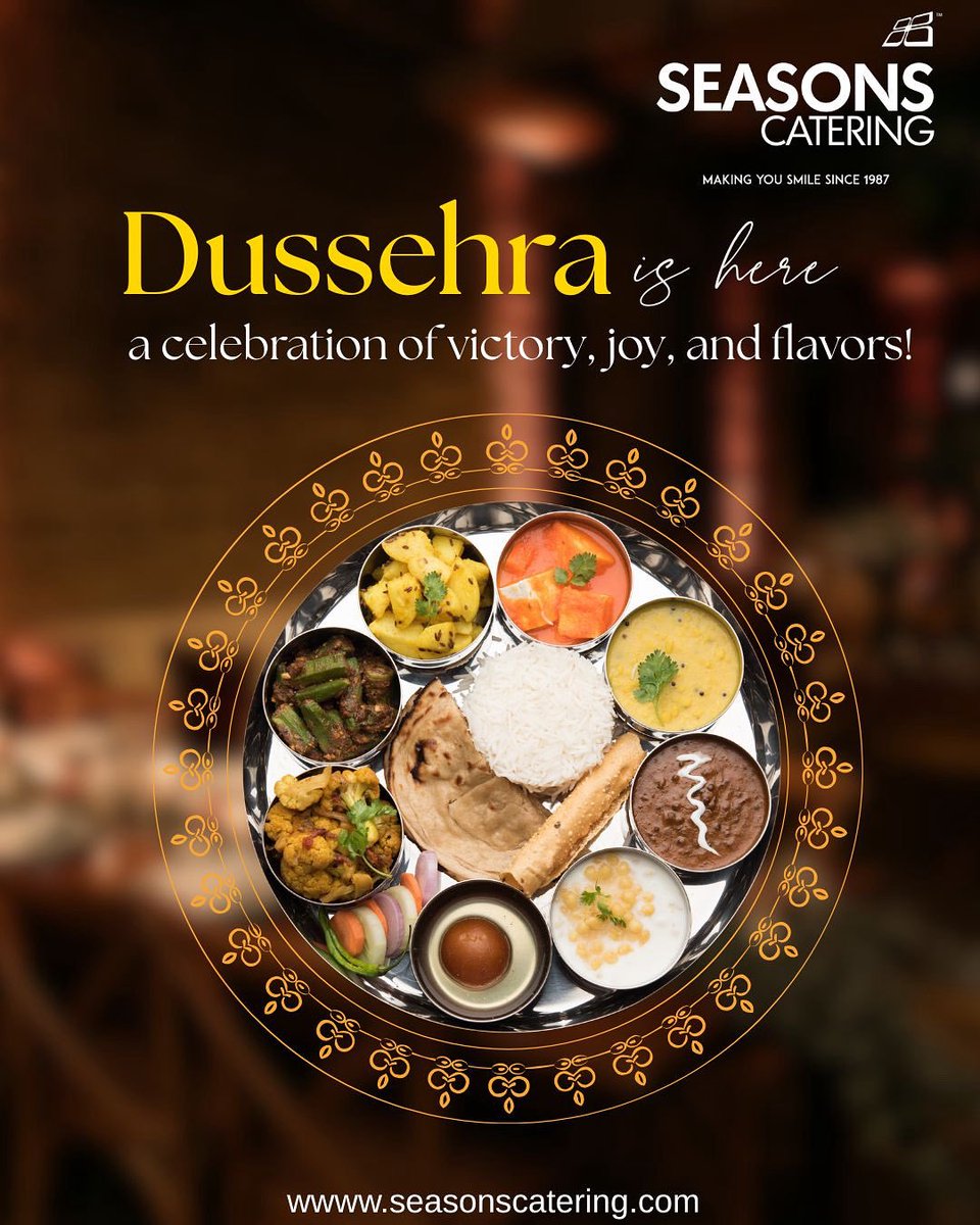 Dussehra is here, a celebration of victory, joy, and flavours. 

Our festive thalis, inspired by the spirit of the festival, bring tradition and taste together. Celebrate with a feast that your family and friends will remember! 

#seasonscatering #dussehra2025 #festivefood
