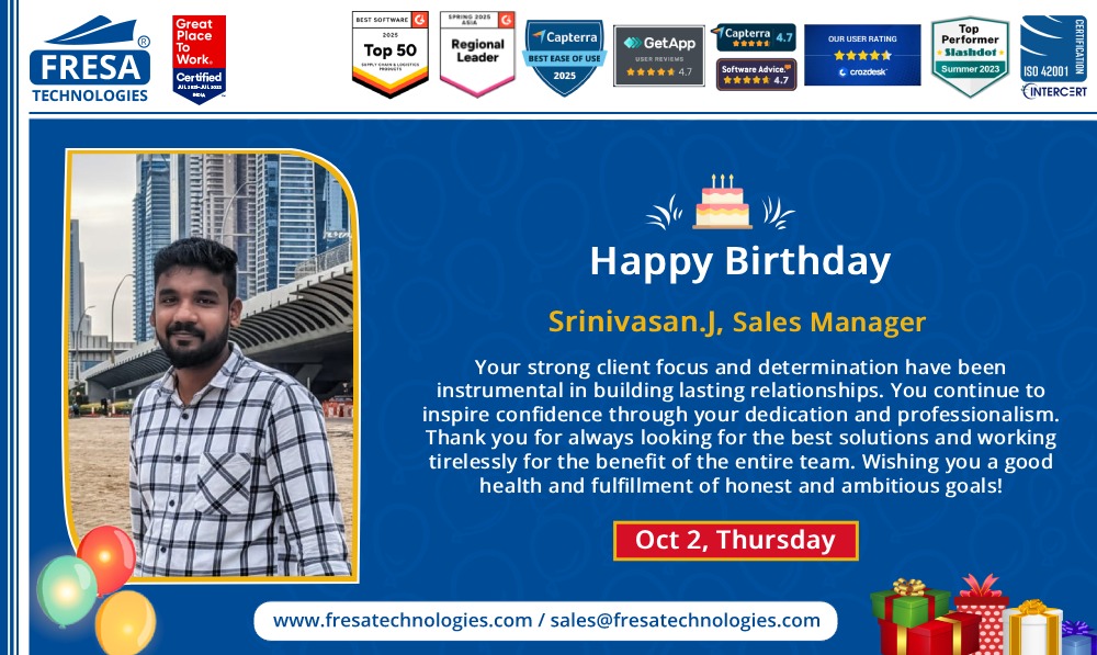 fresatechnology's tweet image. 🎊Happy Birthday Srinivasan.J

🔗 Visit us: fresatechnologies.com

#FresaTechnologies #FreightForwarding #ERPforLogistics #SupplyChainTech #FresaGoldERP #SeamlessOperations  #HappyBirthday #Birthday #CelebratingSucces #BirthdayWishes #CheersToSuccess #CelebrateGrowth
