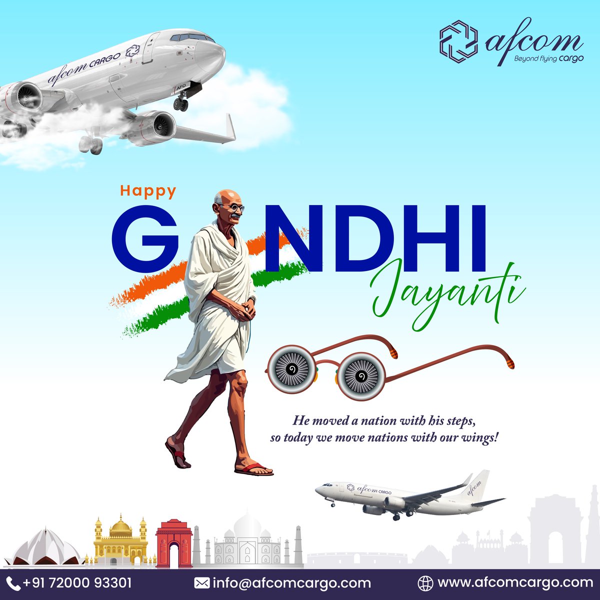 AfcomCargo's tweet photo. ✈️🌍 Honoring Gandhi Jayanti 🌍✈️
“He moved a nation with his steps, so today we move nations with our wings.”

At #Afcom Cargo, we salute Mahatma Gandhi’s timeless legacy of truth, resilience, and unity.

#GandhiJayanti #MahatmaGandhi #AfcomCargo #GlobalConnections https://t.co/6RbqHulaCR