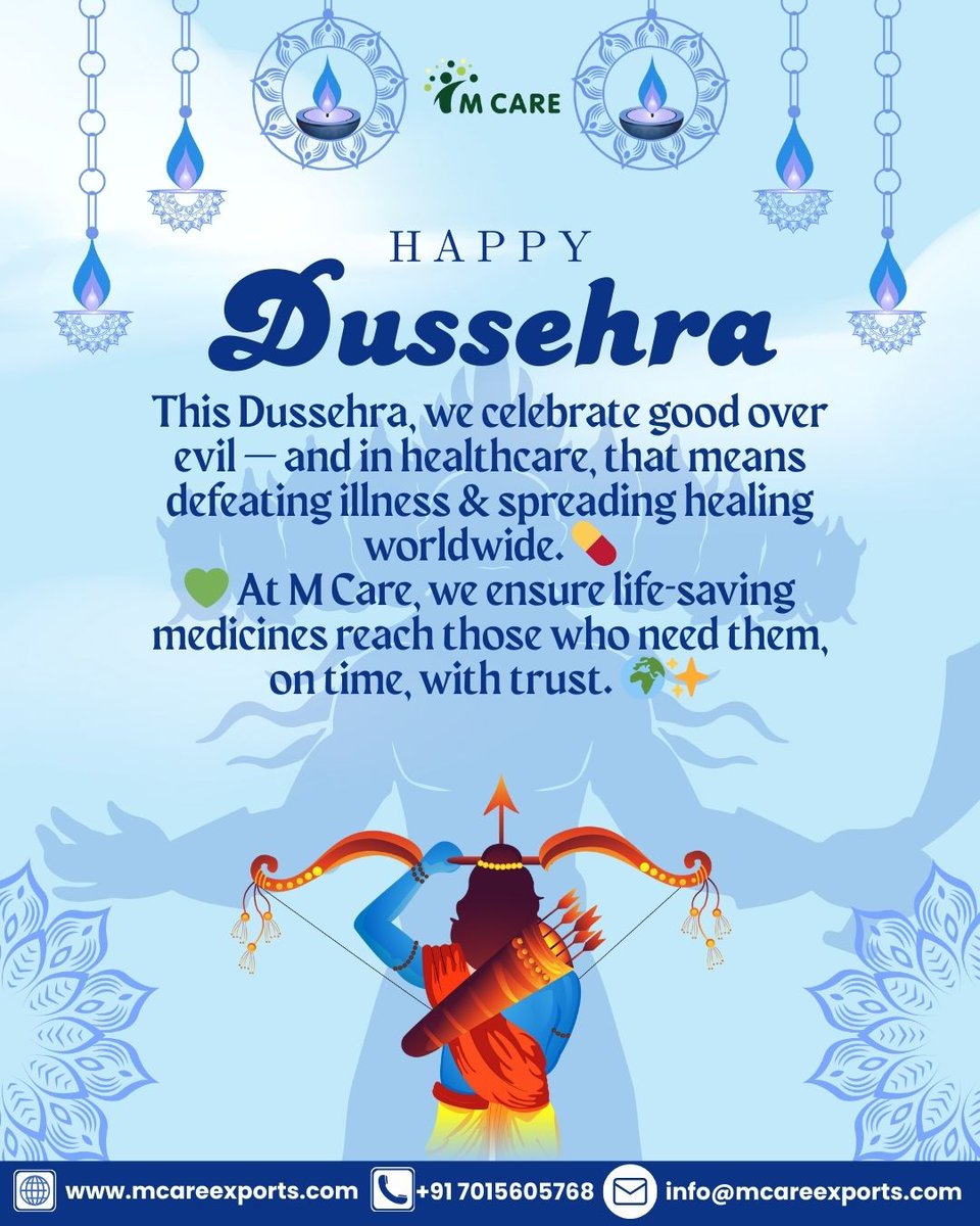 ExportsMcare's tweet photo. 🌟 This #Dussehra, we celebrate the triumph of good over evil — in healthcare, that means defeating illness &amp; spreading healing worldwide. 🌍💊

💚 M Care: Connecting Care, Bridging Nations.

#VictoryOfGood #GlobalHealth #MCare #MCareImpex #MCareExports #MCareGlobal https://t.co/mZVXISRynd
