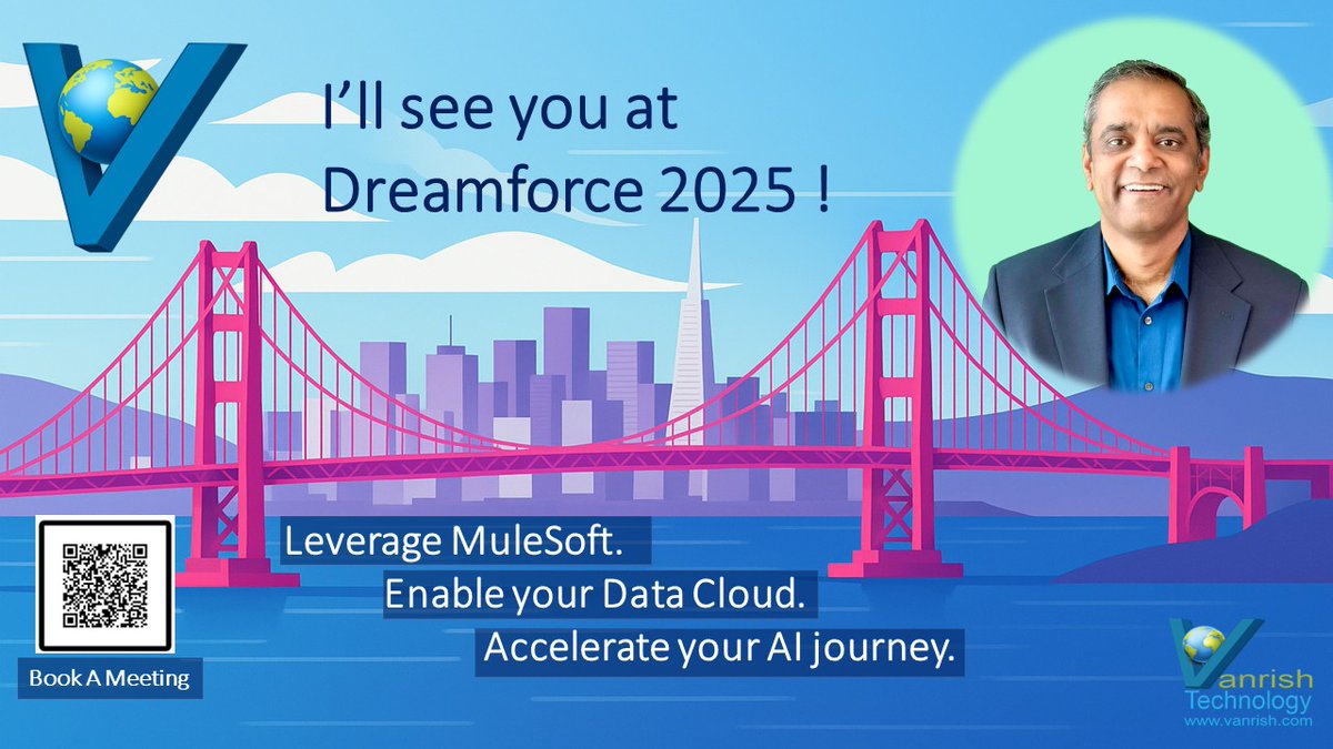 rajinkumar's tweet image. 🎉 Meet Us at Dreamforce 2025 — Driving Data + AI Innovation Forward.
📌 Date: October 14-16, 2025
📌 Location: Moscone Center, San Francisco, CA, .
@salesforce  @MuleSoft  #data #ai #innovation #mulesoft #agenforce #df25 #dreamforce #dreamforce25