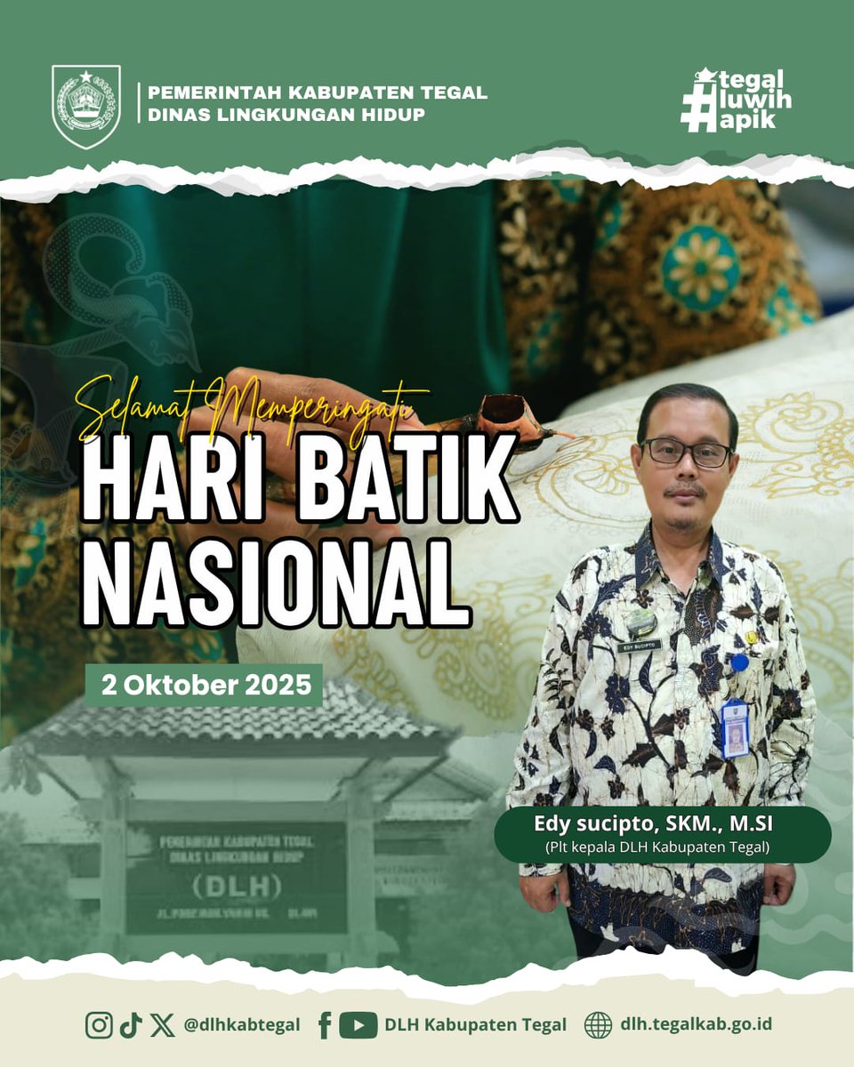 dlhkabtegal's tweet photo. #JakwirLingkungan Batik adalah warisan yang tidak hanya indah dipandang, tetapi juga mengajarkan nilai tentang keselarasan dengan alam.
Seperti motifnya yang sarat makna, DLH Kab. Tegal terus berkomitmen menjaga keseimbangan lingkungan agar tetap lestari untuk generasi mendatang. https://t.co/VoWiWicH9A