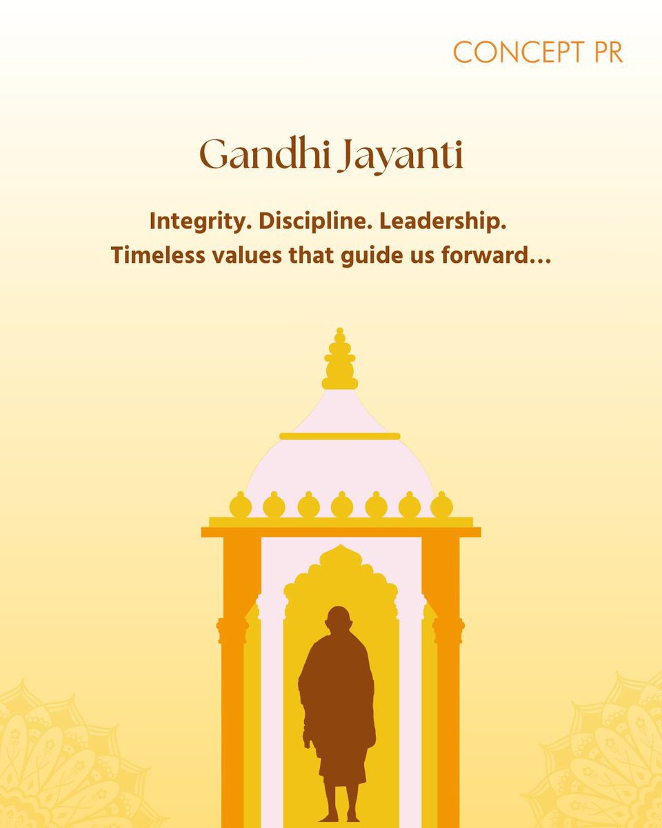 ConceptPR_India's tweet photo. This #GandhiJayanti, we reflect on Gandhiji’s path of truth, justice, compassion &amp; courage. May his legacy inspire us to walk the harder road for the greater good &amp; embrace choices that bring dignity, peace &amp; progress for all. https://t.co/OsgkJX9THZ