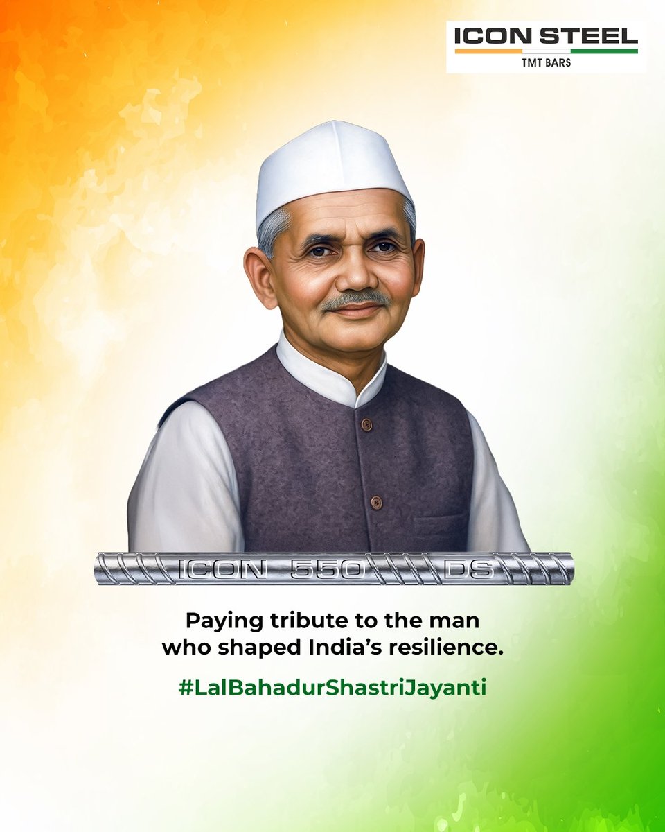 iconsteelindia's tweet image. Honoring Lal Bahadur Shastri Ji, whose simplicity and strength shaped a stronger India.

#IconSteel #TMTBars #Ductility #Strength #LalBahadurShastri #JaiJawanJaiKisan #NationBuilder #SimpleLivingHighThinking #Leadership #IndianHistory