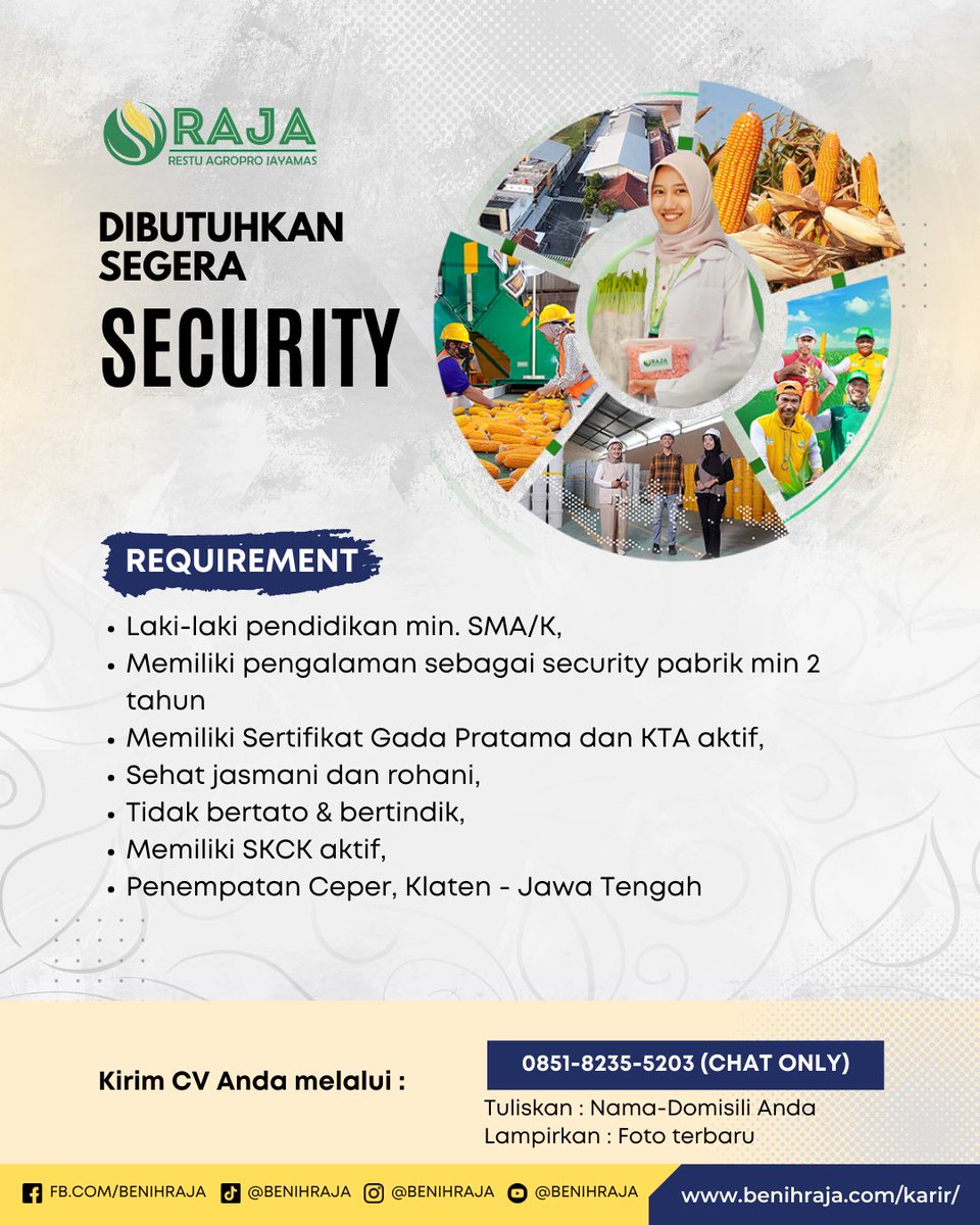 toplokercom's tweet image. 📢 Loker Sales Support Specialist (Klaten/Kediri) – PT Raja Restu Agropro Jayamas.
🎓 S1 Adm/Manajemen/Akuntansi, exp 3-5 thn sales support, mahir Excel, teliti &amp;amp; komunikatif.
📩 Kirim CV ke recruitment@benihraja.com (subj: SS-Nama-Domisili).
#loker #salesupport