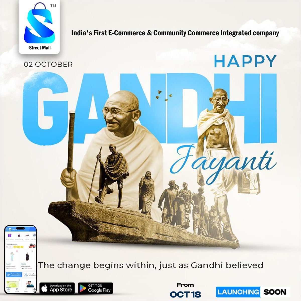 SivakumarK1986's tweet photo. Happy Gandhi Jayanti

“Be the change that you wish to see in the world.” – Mahatma Gandhi

On this Gandhi Jayanti, StreetMall honors the values of truth, simplicity, and unity that continue to inspire generations. 🙏

#StreetMall #GandhiJayanti #SimpleLiving #CommunityCommerce https://t.co/gCkjVYQuky