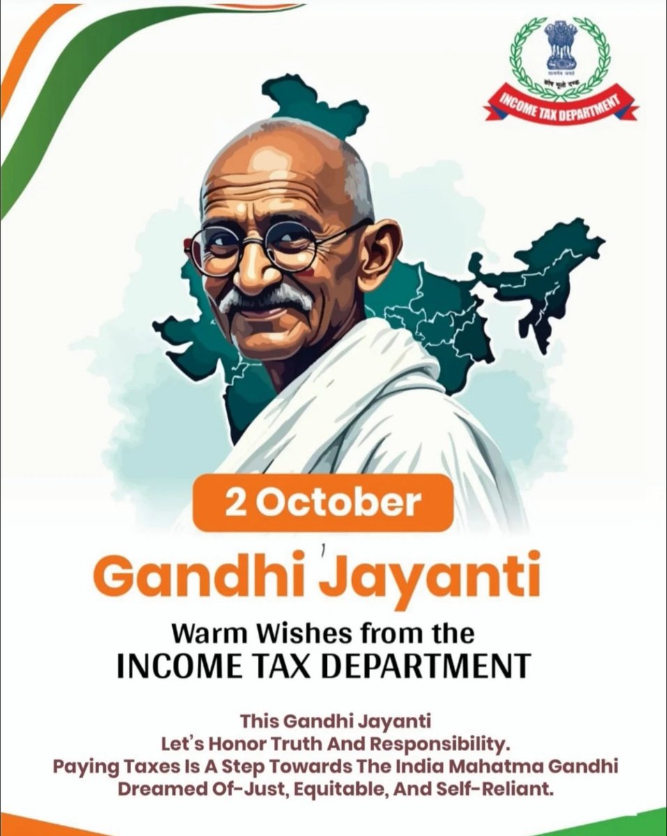 IncomeTaxIndia's tweet image. Greetings from the Income Tax Department on the occasion of Gandhi Jayanti!