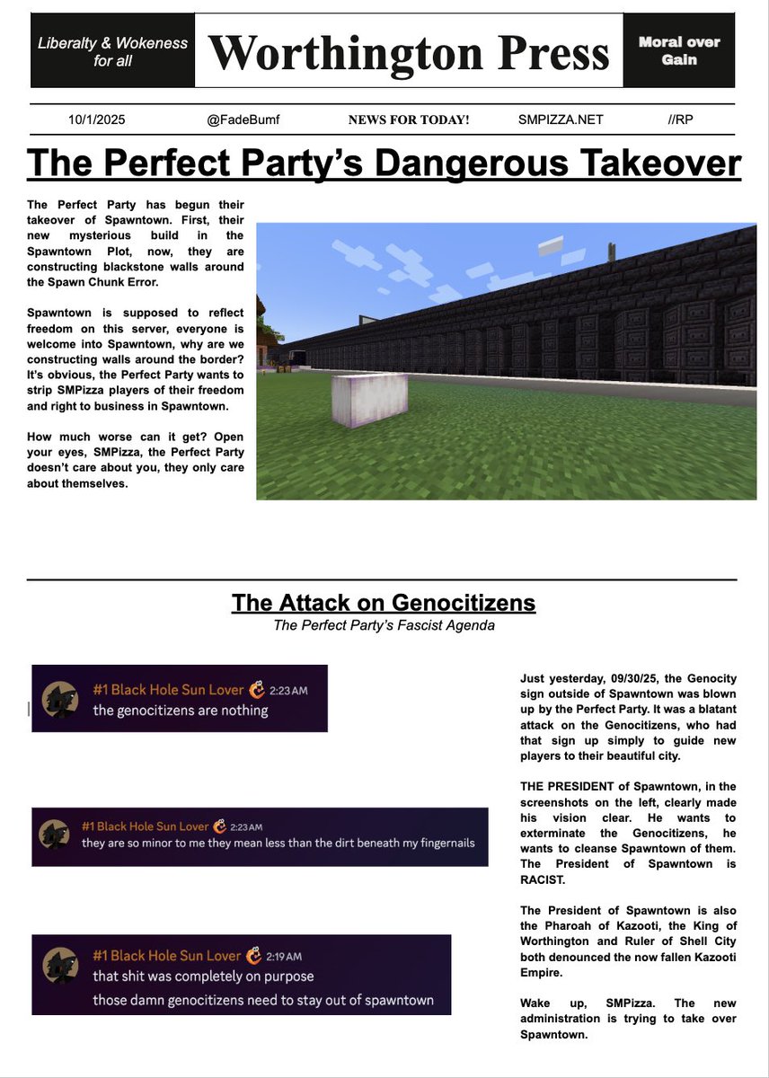 SMPizzaServer's tweet photo. BREAKING 🚨: Worthington Press releases a newspaper regarding the most recent action by the Perfect Party… https://t.co/xwiOHQX9rs