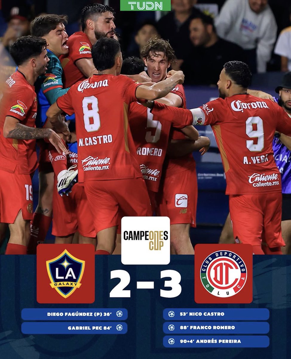 #Toluca se lleva la #CampeonesCup tras derrotar a #LAGalaxy en tiempo agregado ⏱️