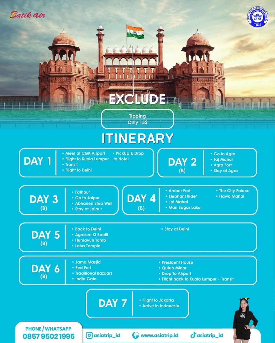 asiatrip_id's tweet image. GOLDEN TRIANGLE TOUR 7D5N 🇮🇳
Delhi – Agra – Jaipur

📌 2 Pax Can Go + FREE E-VISA*
📅 25–31 OCT | 05–11 NOV | 02–08 DEC 2025
💰 Rp 19.900.000 /pax

✅ Include: Flight Batik Air, Hotel *4, Meals, Transport, Jeep Ride &amp;amp; more!

📲 WA: 0857 9502 1995

#GoldenTriangle #IndiaTrip