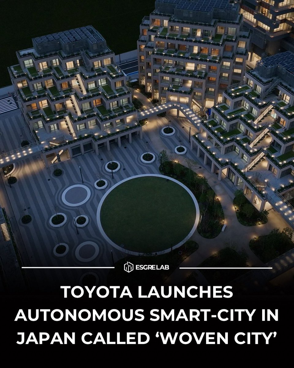 esgrelab's tweet photo. Toyota’s Woven City is a sustainable, high-tech “living laboratory” at the base of Mount Fuji, designed to test future mobility, energy, and smart-infrastructure systems. Built with clean hydrogen power, sensor-driven efficiency, and pedestrian-first planning https://t.co/j37xG3HTMw