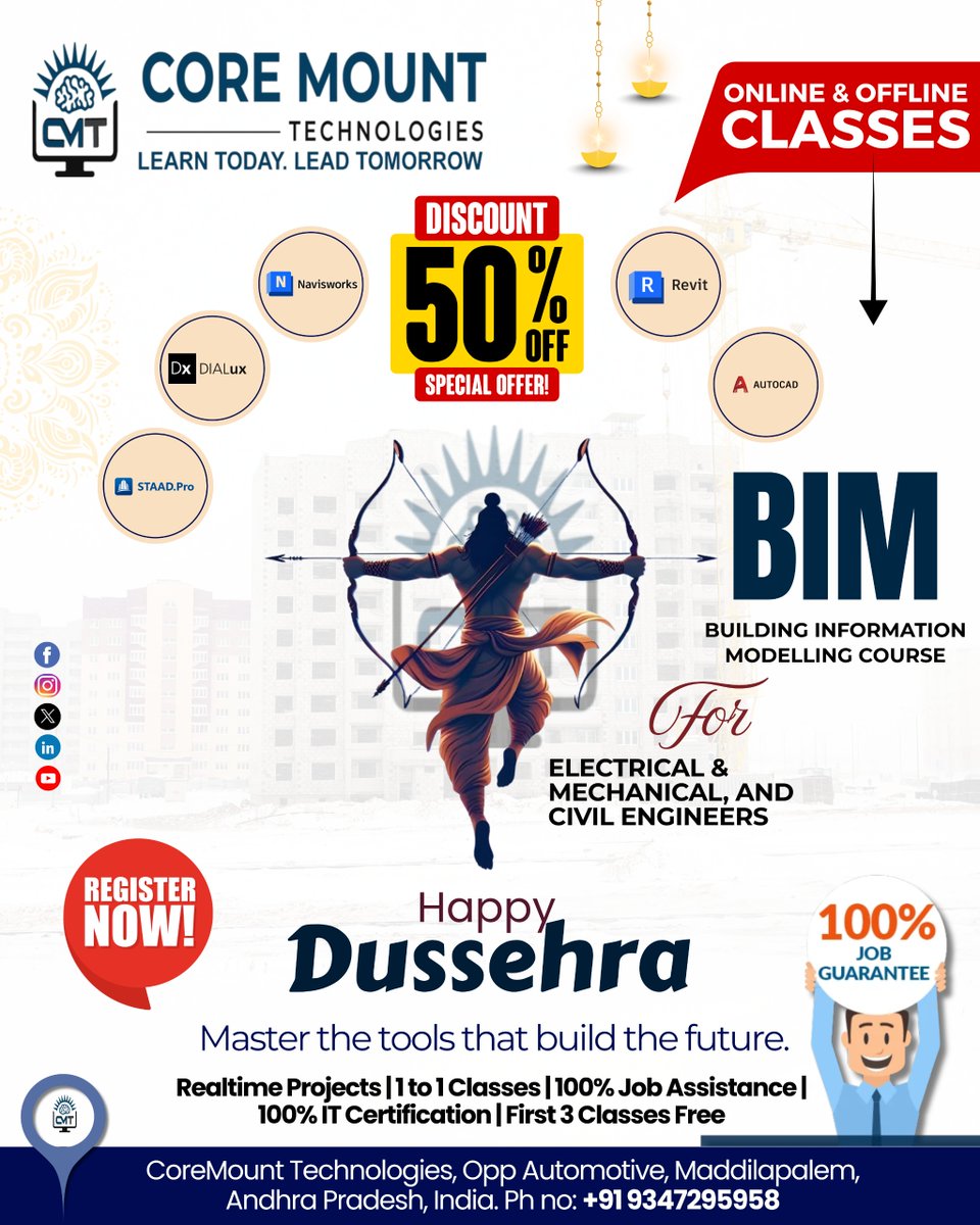 Coremountt45188's tweet image. May this Dussehra light up your life with positivity, courage, and success. Let the victory of good over evil inspire you to achieve greatness. Wishing you a very Happy Dussehra.

📞 Contact Us: +91 9347295958

#CoreMountTechnologies #HappyDussehra #Dussehra2025 #VijayaDashami