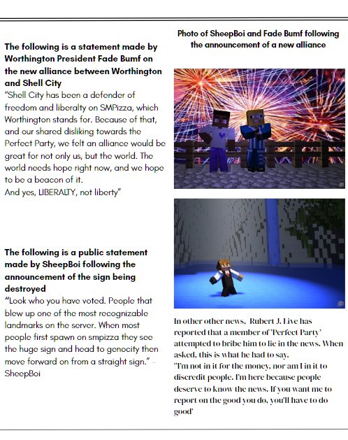 SMPizzaServer's tweet photo. BREAKING 🚨: SMPizza News delivers a new report regarding recent events with Spawntown, and the alliance of Worthington and Shell City. https://t.co/OVDEDKVetE