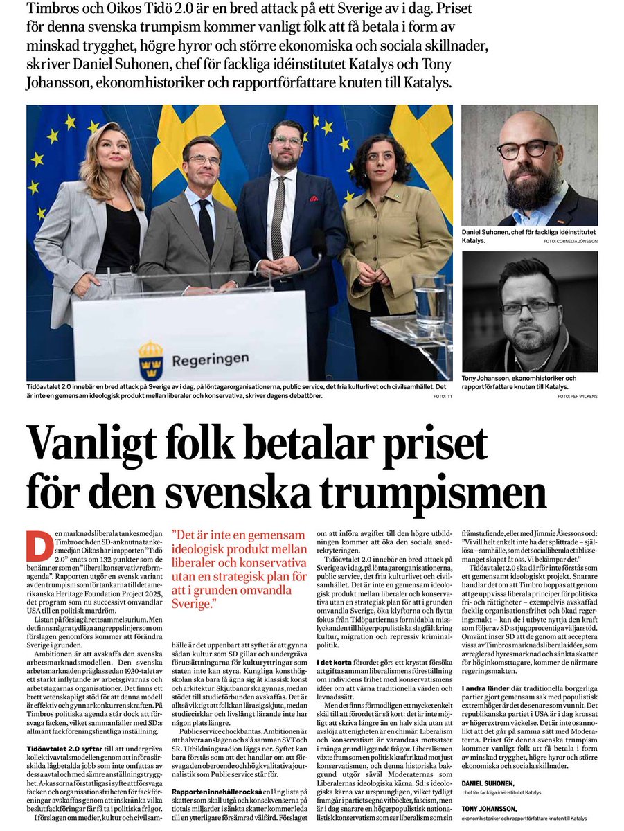 TonyJohansson78's tweet image. Det vi idag ser i USA är Sverige imorgon om Tidöpartierna vinner nästa års val. Det skriver jag idag tillsammans med @DSuhonen i Dagens Industri. Om Timbros och SD-anknutna Oikos Tidöavtalet 2.0. Det är en Trump-plan för Sverige.