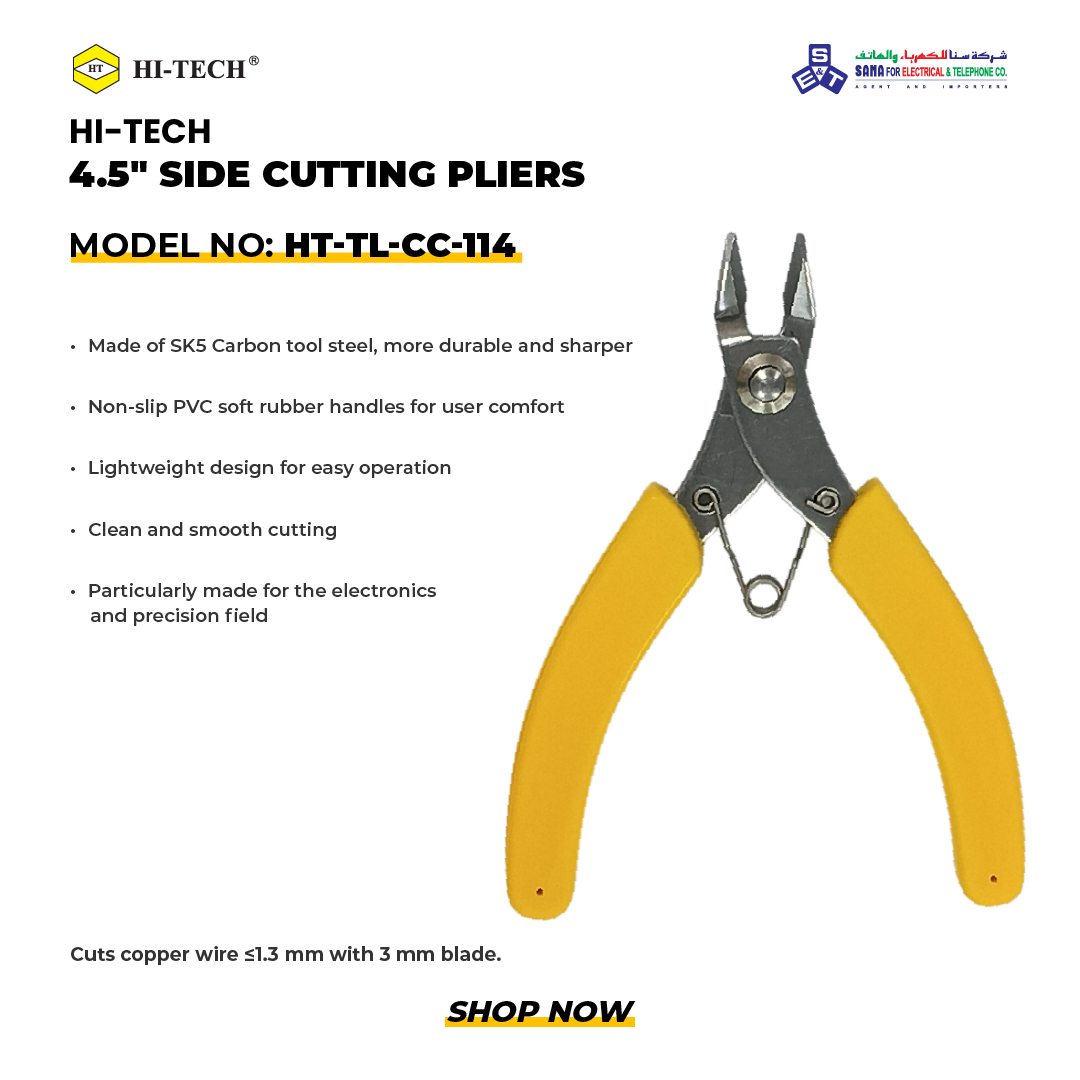 Sanaco_sa's tweet image. Get the HI-TECH 4.5" Side Cutting Plier – compact, durable, and built for perfect cuts.✂️
🛒Shop now: sanaco.com.sa/product/hi-tec…
#ElectricalTools #NetworkingSolutions #HiTechTools #ProfessionalTools #MadeForExperts