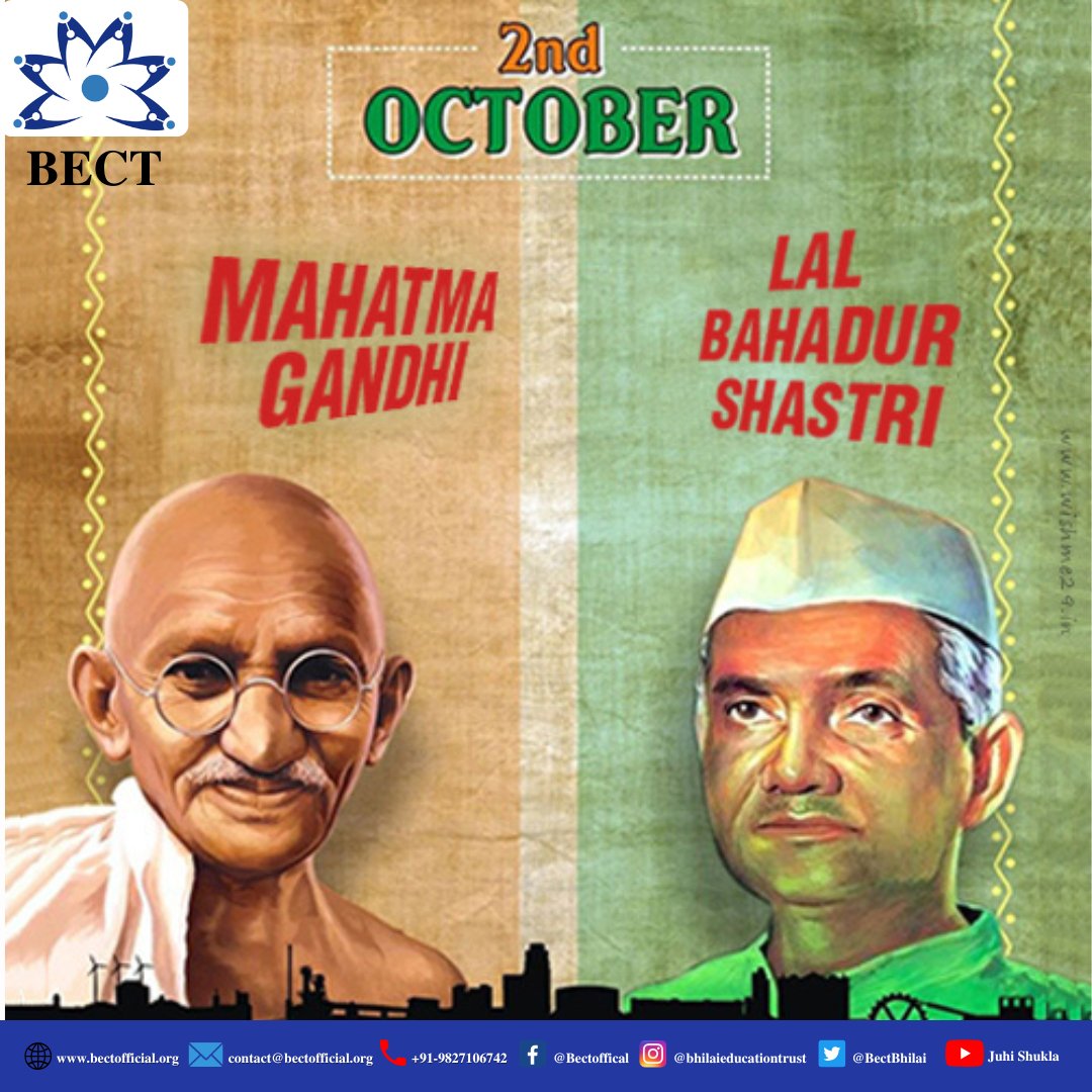 BectBhilai's tweet photo. 🇮🇳 Remembering the Titans of India 🇮🇳
On their birth anniversaries, we salute Mahatma Gandhi – symbol of truth &amp; non-violence, and Lal Bahadur Shastri – who gave us “Jai Jawan, Jai Kisan”.
Their ideals continue to guide our nation. 🙏

#MahatmaGandhi #LalBahadurShastri #Tribute https://t.co/UgejEewmrx