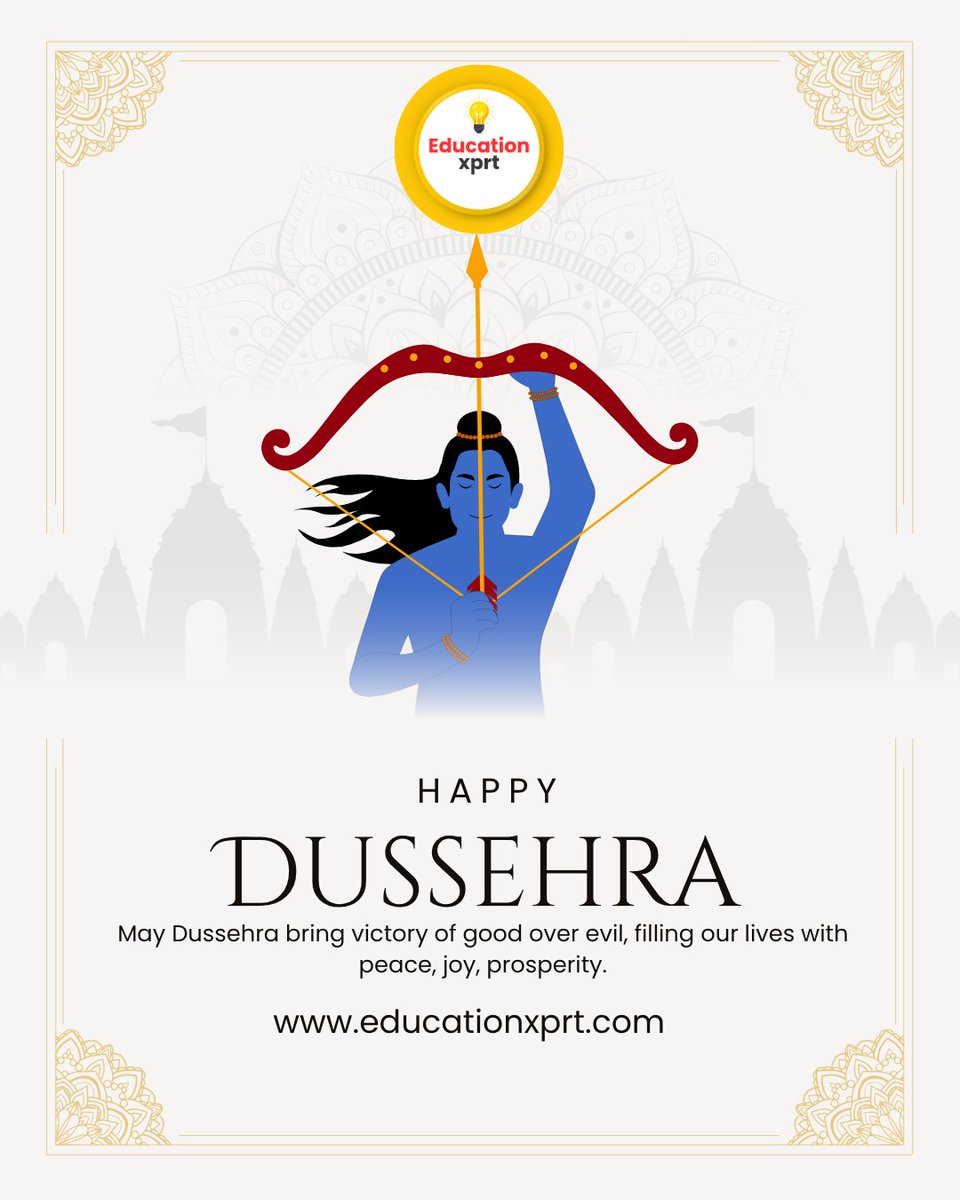 educationxprt's tweet photo. May Dussehra bring victory of good over evil, filling our lives with peace, joy, prosperity.

Happy Dussehra 

#HappyDurgaPuja #HappyDussehra #indianfestival #festival #festivalvibes #festivalseason #jaishreeram #educationxprt https://t.co/UWRuOOkkTL