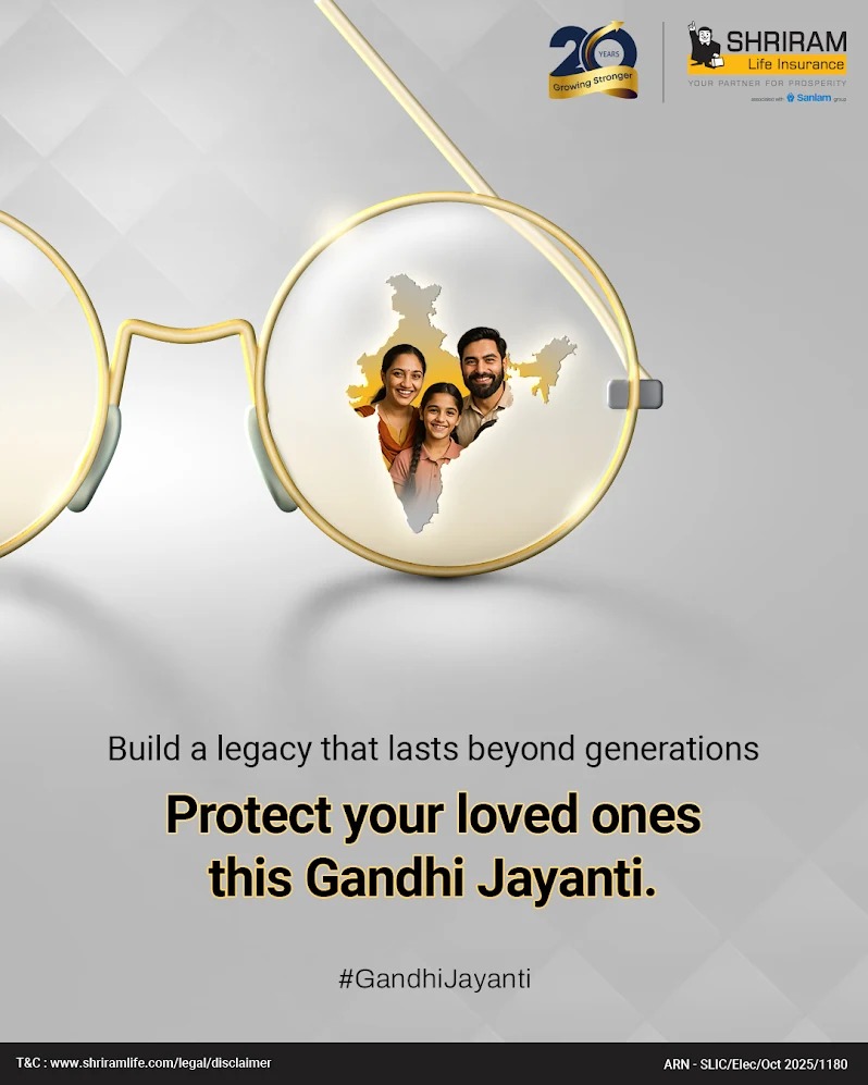 ShriramLifeIns's tweet photo. Honour Gandhiโs vision of protection and peace. This Gandhi Jayanti, safeguard your familyโs tomorrow while building a legacy that lives on.
#GandhiJayanti #protectionandpeace #protection #peace #Shriramlifeinsurance #Shakti #LifeInsurance #ShriramLI #AssuredIncomePlan https://t.co/TempgHfEIC