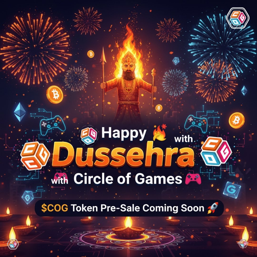Rashidshikrawa's tweet photo. 🎉 Happy Dussehra 🎉
Celebrate with @Circle_of_Games 🎮
🔥 The wait is almost over – $COG Token Pre-Sale Coming Soon! 🚀

#HappyDussehra #COG #Presale #CircleOfGames #PlayWithCOG https://t.co/T32DuzCz57