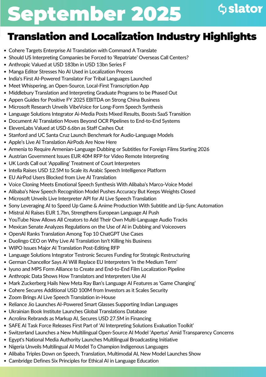 slatornews's tweet image. Check out Slator’s Monthly Highlights 👉 @OpenAI Ranks Translation Among Top #ChatGPT Use Cases and German Chancellor Says AI Will Replace #EU #Interpreters ‘in the Medium Term’ were among this month&apos;s top stories. Here&apos;s what else happened in the language industry 🤩…