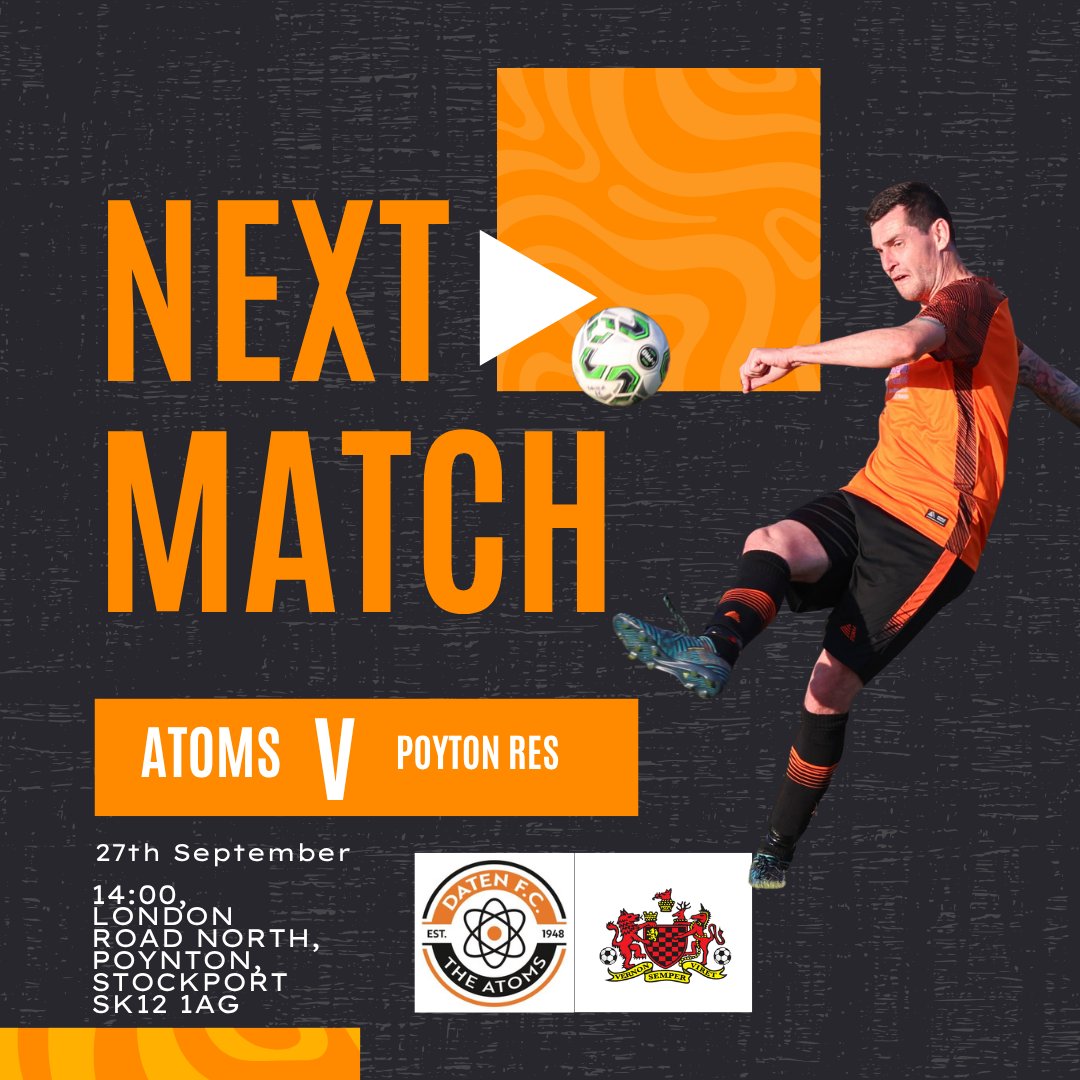 DatenFC's tweet image. ⏭ NEXT UP FOR THE ATOMS ⏭

⚽ First Team
Looking to continue their strong home form as they welcome Styal to The Daten 🧡

⚽ Reserves
Back on the road again with a trip to Payton 💪
Big week ahead – let’s go, Atoms! 👏⚽

#UpTheAtoms #NextUp #TheDaten #GrassrootsFootball