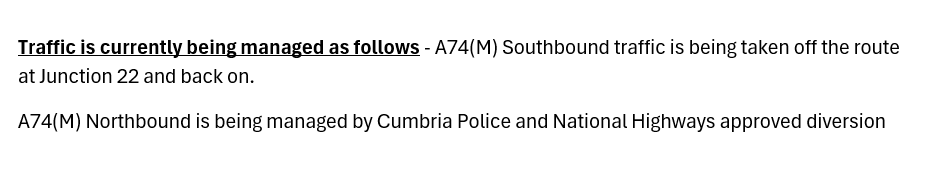 trafficscotland's tweet photo. UPDATE❗️⌚️11:40
🗺️#M74 Gretna
The #M74 after Jct 22 onto the M6 remains ⛔️CLOSED⛔️ Southbound due to a road traffic collision
The #A75 remains⛔️CLOSED⛔️ E/B joining the #M74
The diversion route can be seen below⬇️
📣Updates to follow
#AutoLink https://t.co/JmhUb08s3c