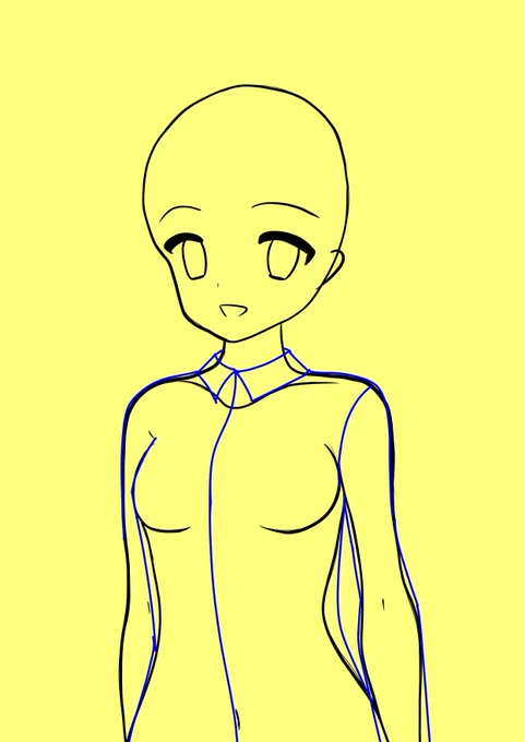 #餅猫1日1絵 36日目 斜めイラスト上半身練習 「デッサン人形買っちゃった」