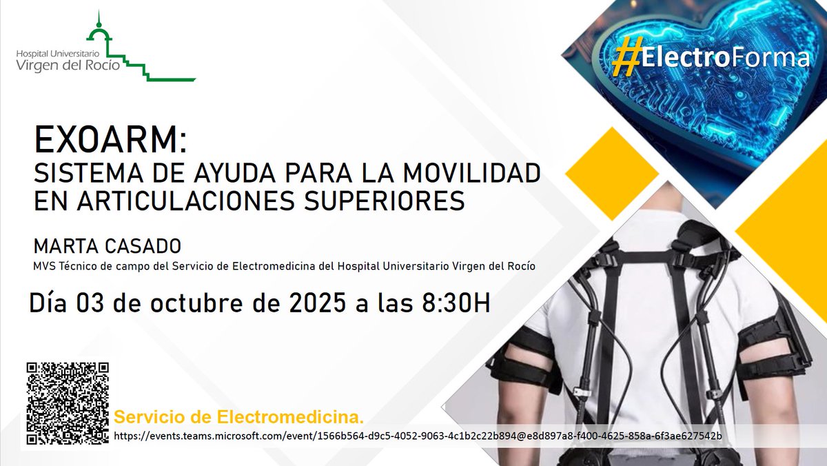HospitalUVRocio's tweet photo. 🔴Este viernes día 3, nueva sesión de #ElectroForma organizada desde nuestro servicio de #ElectromedicinaHUVR. Puedes seguirla en directo https://t.co/I2ZK1Eh1kr