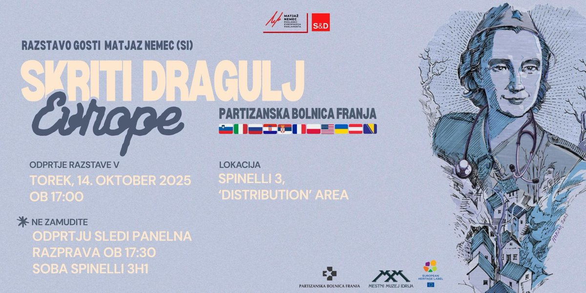[VABILO] V torek, 14. oktobra 2025, z velikim veseljem gostim razstavo in pogovor o pomenu partizanske bolnice Franja v Evropskem parlamentu v Bruslju.

Vljudno vabljeni, da se udeležite otvoritve!