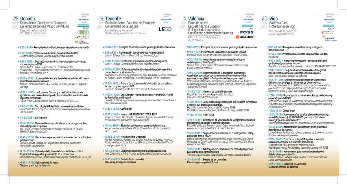 XV Jornadas de Calidad y Seguridad Alimentaria <a href="/AnalizaCalidad/">Analiza Calidad</a>

#FarmToFork #JornadasAnaliza

Próxima parada el 16 de Octubre 📍Tenerife

Inscripción 👇🏻 
docs.google.com/forms/d/e/1FAI…