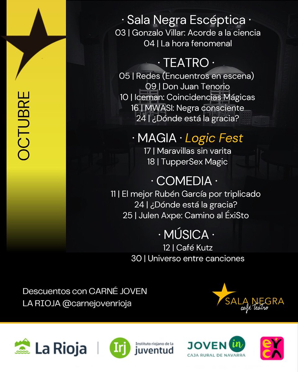 ☕️¡Buenos días! ¿Echábais en falta algo? Ya están aquí los súper descuentos de Carné Joven La Rioja en Sala Negra.