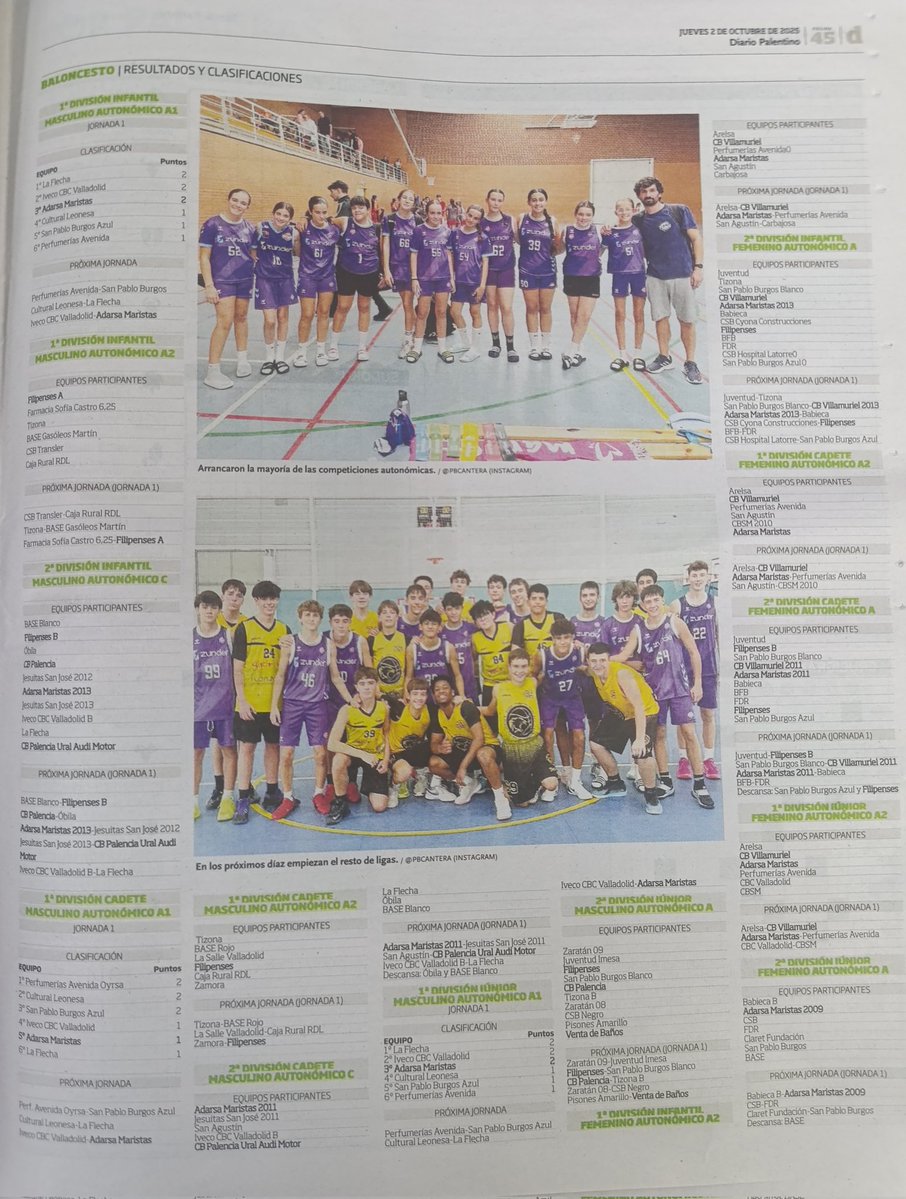 PBcantera's tweet image. 📰 PRENSA 📰

Hoy, jueves, en el suplemento de #DeporteBase de @DiarioPalentino, nuestra cantera a escena con el arranque, el pasado fin de semana, de la competición autonómica

#CDMaristas
#CanteraMorada
#VamosMorados
#GuerrerasMoradas