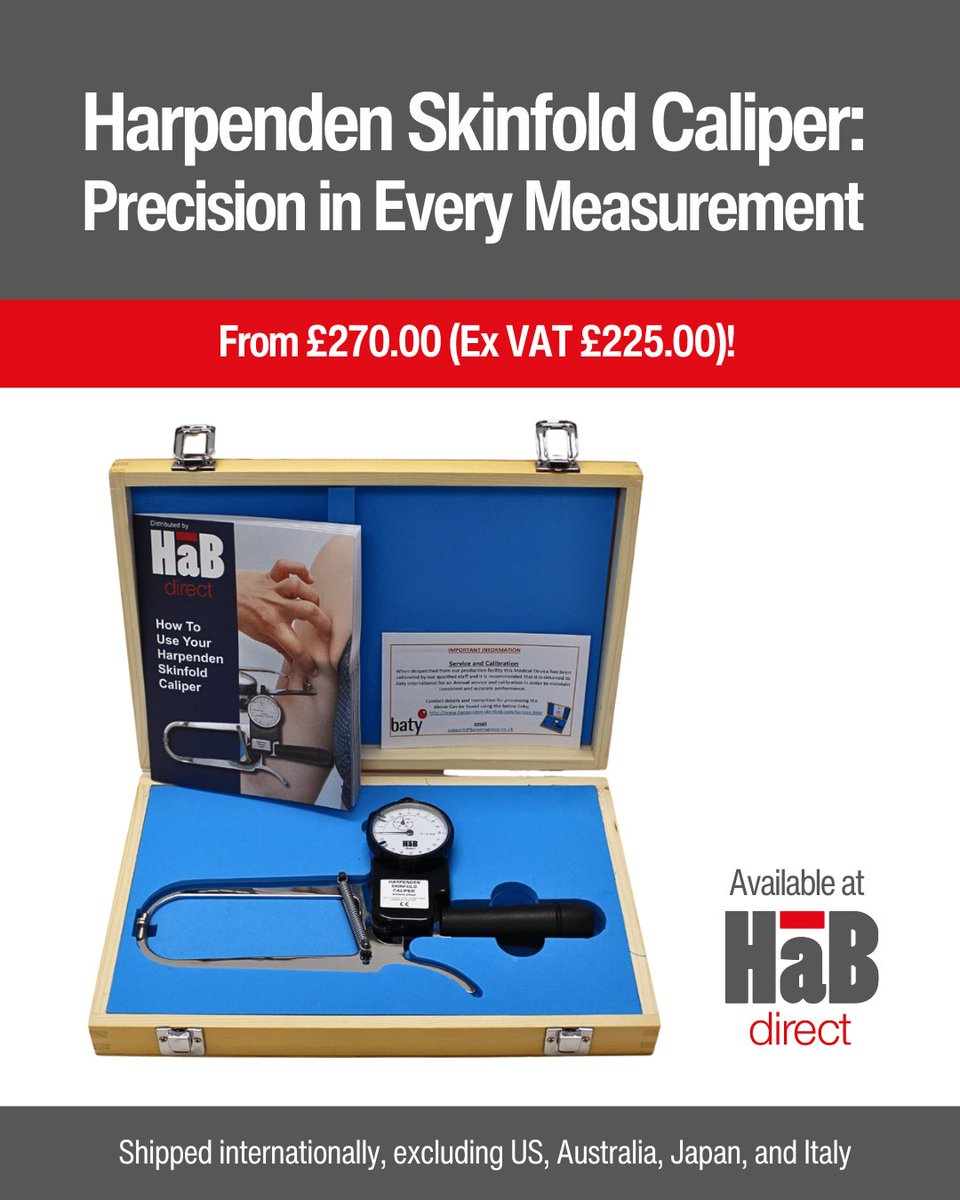 HaBDirect's tweet image. 📏 Harpenden Skinfold Caliper: Precision in Every Measurement! True accuracy, robust build, and trusted by professionals. Order now: habdirect.com/product/harpen… #Analytics #BodyComposition #HealthTech #Research #SportsScience