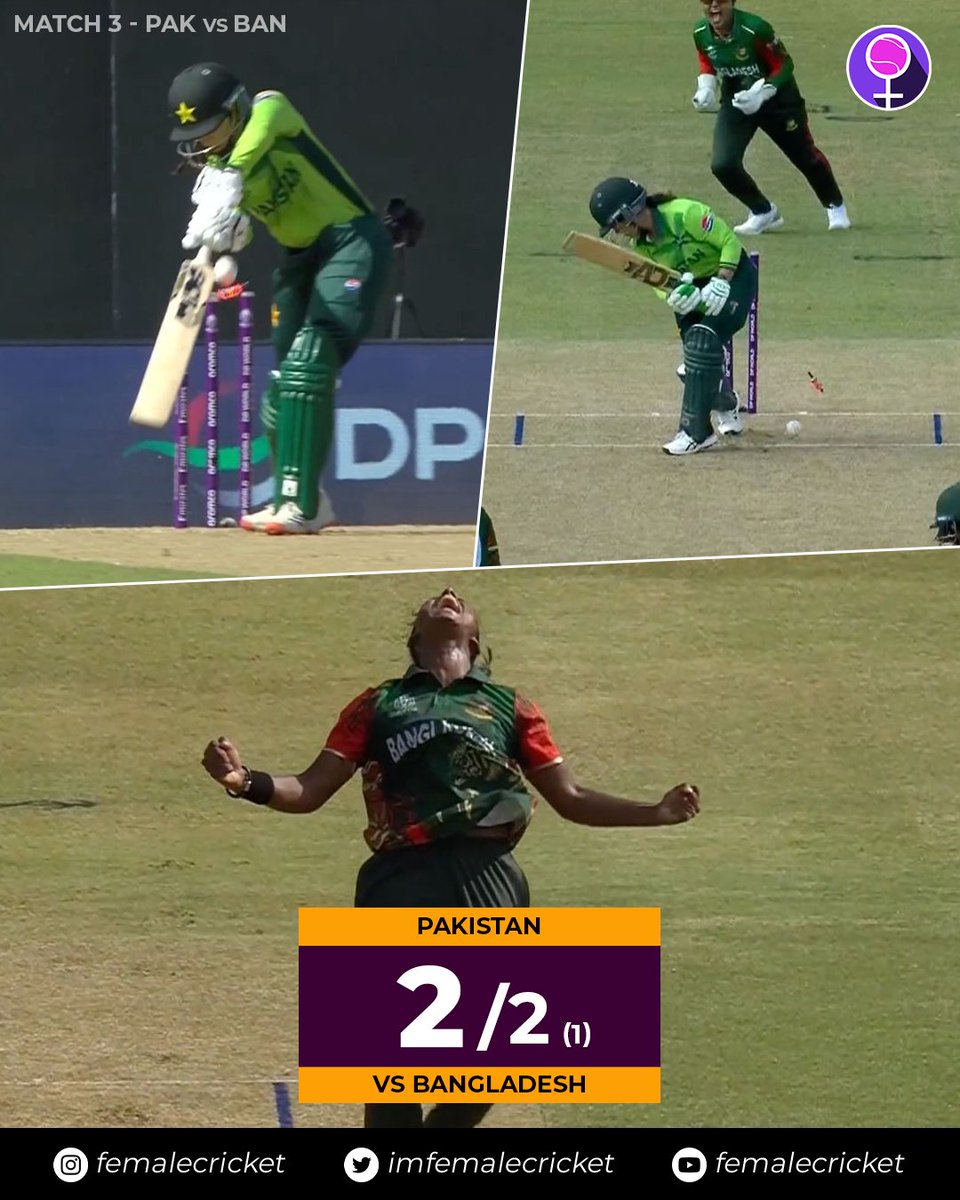 𝐌𝐚𝐫𝐮𝐟𝐚 𝐀𝐤𝐭𝐞𝐫 𝐡𝐚𝐬 𝐭𝐰𝐨-𝐢𝐧-𝐭𝐰𝐨... 𝐌𝐮𝐧𝐞𝐞𝐛𝐚 𝐀𝐥𝐢 𝐬𝐮𝐫𝐯𝐢𝐯𝐞𝐬 𝐭𝐡𝐞 𝐡𝐚𝐭-𝐭𝐫𝐢𝐜𝐤 𝐛𝐚𝐥𝐥! 🔥

In-form Sidra Amin falls for a golden duck, Pakistan 0/2 (1)! 🏏

#CricketTwitter #CWC25 #BANvPAK 📸: JioHotstar