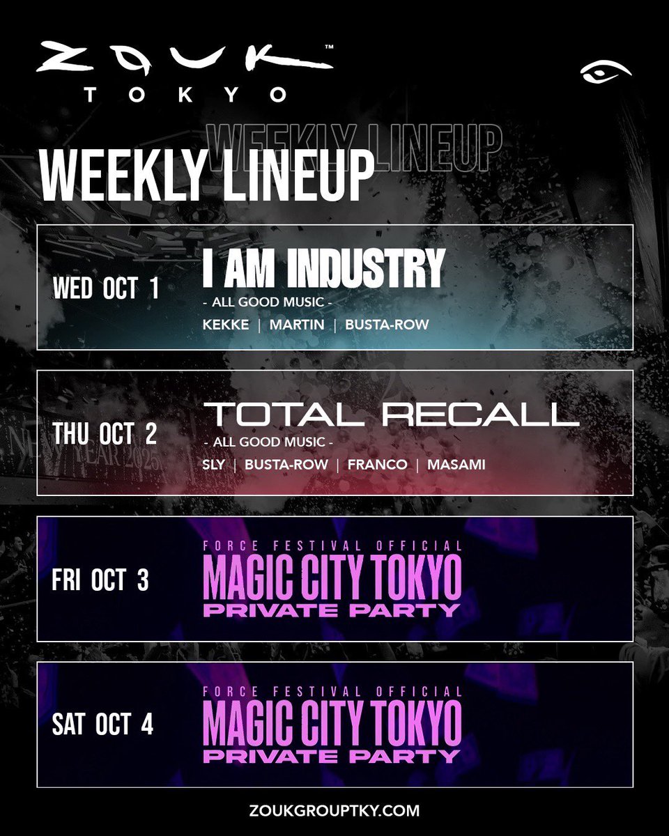 昨夜も大盛況🍾
今夜は"TOTAL RECALL"！
90's-00'sヒットチューン中心にDJが盛り上げます🎉
21:00オープン！