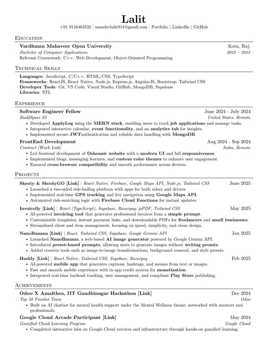 Looking for 6 month internship/full time opportunities.
Domain - SDE/FRONTEND