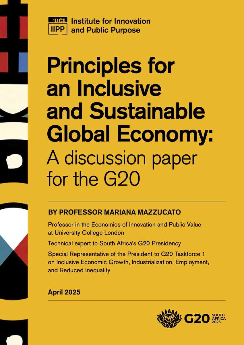 Today at 12:10 SAST I'll join @CNBCAfrica to discuss our work as special adviser to <a href="/CyrilRamaphosa/">Cyril Ramaphosa 🇿🇦</a> for South Africa's @G20org Presidency. Our G20 discussion paper presents four principles to align industrial policy and finance toward shared prosperity.

Watch live ➡️