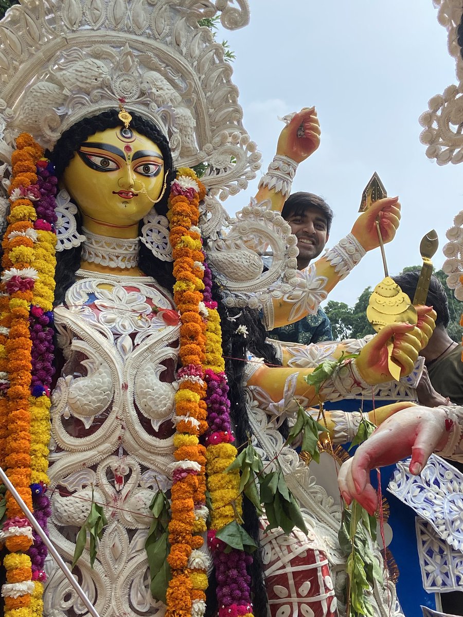 This year our visarjan was at Mandir Marg, so we could travel in the truck with our Devi. We bid adieu to her with the firm belief that 
“Aasche bochor abar hobe” ( she will be back again next year). 

Shubho Bijoya everyone 🙏🏼