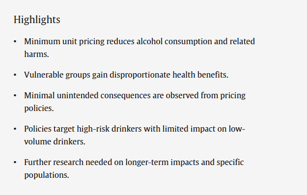 The biggest winners from #MUP? 🏆 

The most vulnerable and heaviest drinkers. 

Yet more evidence that #MUP drives down health inequities caused by alcohol according to a new rapid evidence review from Canada

sciencedirect.com/science/articl…