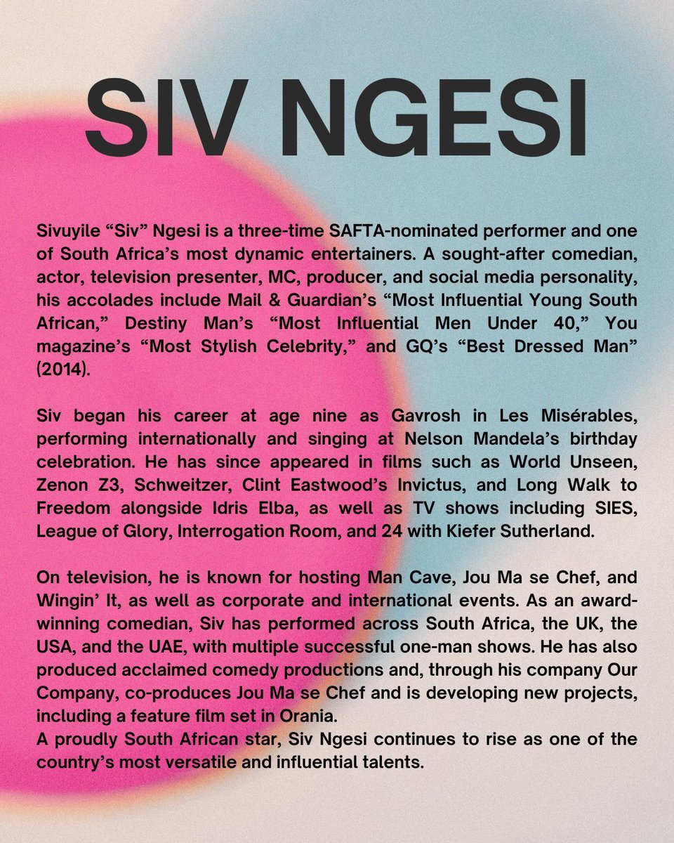 The 8th Annual South African Independent Film Festival Juror #1:

Sivuyile Ngesi - @sivngesi
Actor
24, Redemption, The Woman King, Mandela: Long walk to freedom
