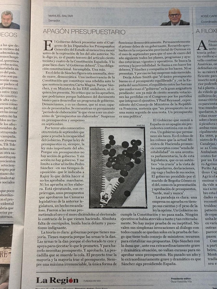 Hoy en <a href="/LaRegion/">La Región</a> titulo “Apagón presupuestario”. Rebeldía constitucional. <a href="/Senadoesp/">Senado de España</a> <a href="/ppopular/">Partido Popular</a> <a href="/PPdeOU/">PP Provincia Ourense</a> <a href="/ppdegalicia/">PP de Galicia</a>