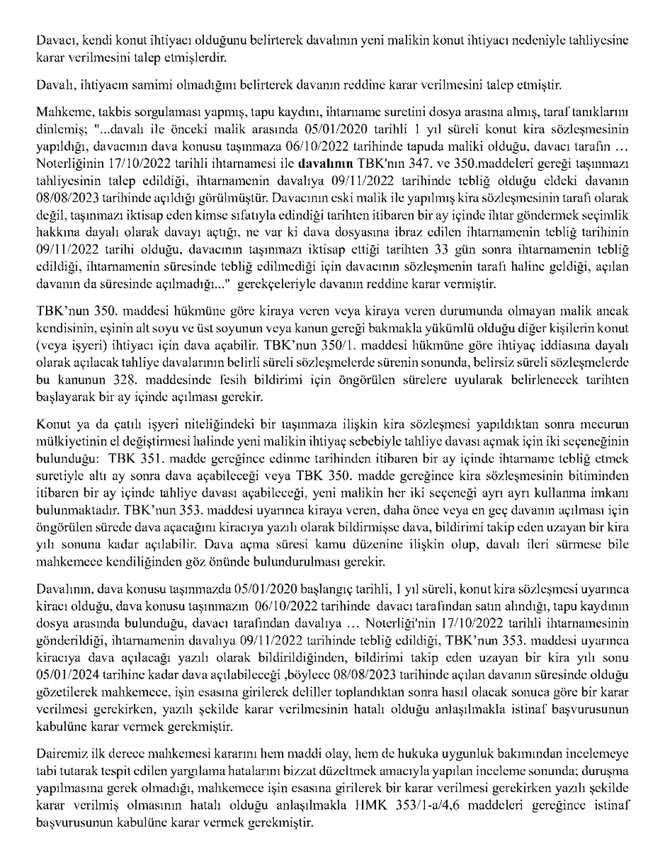 yankibuyuksezer's tweet photo. Aynı yönde İst BAM 55 HD 2024/5071 E 2025/3013 K 03.09.2025

Değerli Sulh Hukuk Hakimlerimiz bakınız, yeni malik ister TBK 351/1 ister TBK 351/2 ister TBK 350'den dava açabilir. Evi satın aldı, 1 ay içinde ihtarı tebliğ ettirdi. 6 ay süre verdi, buna uymak zorunda. devamla + https://t.co/4aA3hjB845
