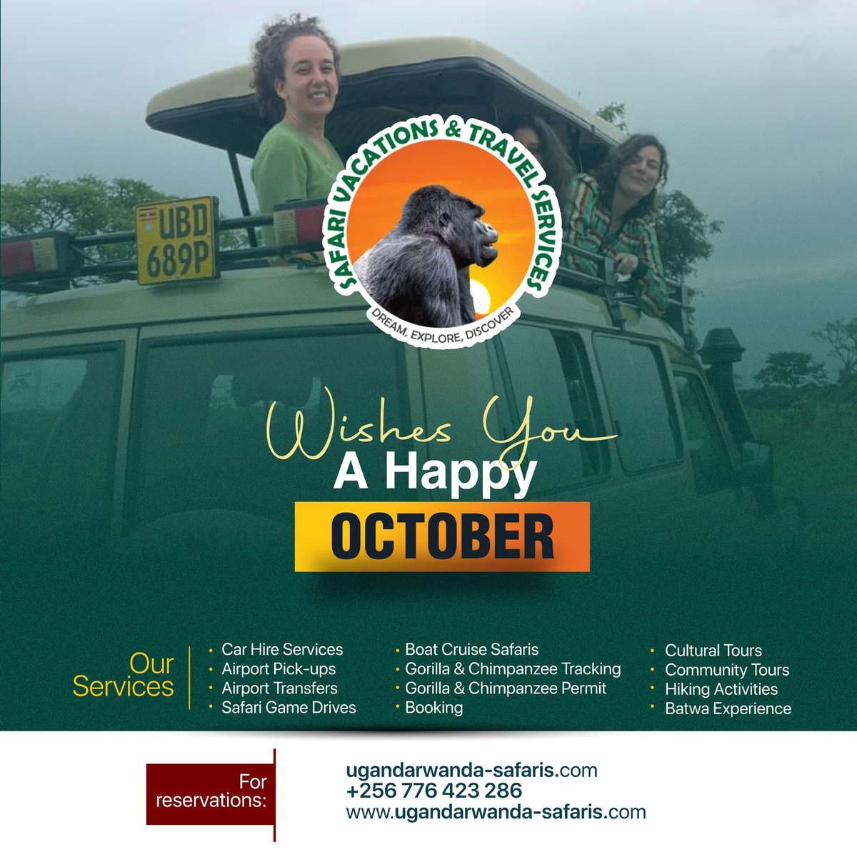 Hey October
Travel with Safari Vacations and Travel Services In this month of October 🥰. Let's plan your vacation together, we make it memorable for you 💝💜
#vacation
#VacationVibes
#TravelTown