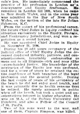 AustAnglican's tweet image. Remembering today Mr Justice Archibald Henry Simpson, who died on 2 October 1918, aged 73. He served as second Chancellor of the Diocese of Goulburn 1887-1896, resigning on becoming a Judge of the Supreme Court. #anglican #107years @Anglican_CG